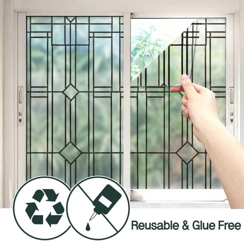BEAUS TILE UNI Window Film Static Clings Non Adhesive 3D Stained Glass Window Decals UV Protection (Antique, 37.4 x 24.4 Inch) - Image 4